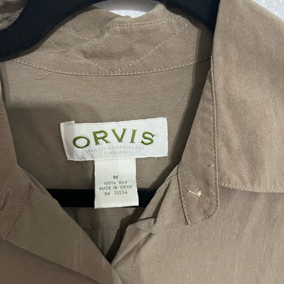 Women’s Orvis 100% Silk Button Up Blouse Size Medium Brown Mushroom - Picture 2 of 7
